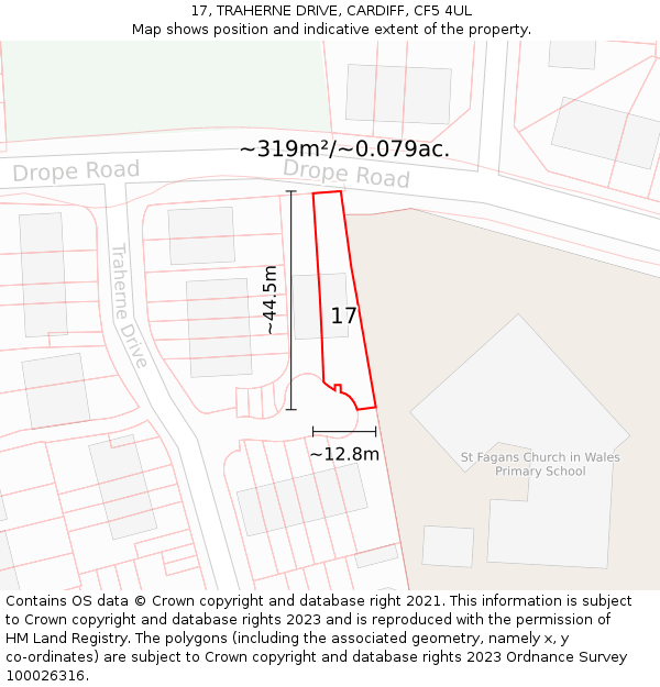 17, TRAHERNE DRIVE, CARDIFF, CF5 4UL: Plot and title map