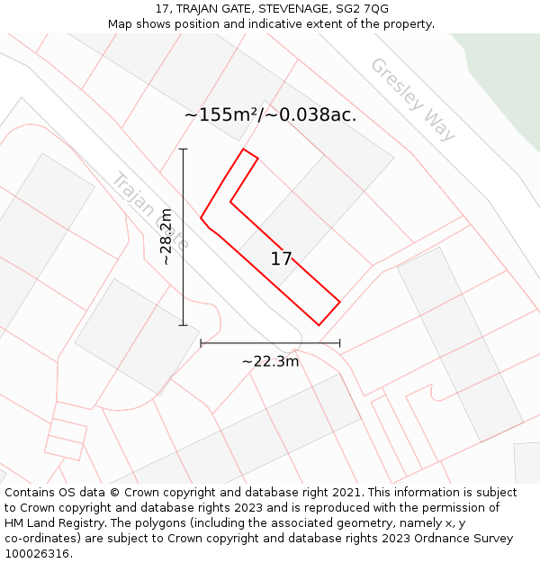 17, TRAJAN GATE, STEVENAGE, SG2 7QG: Plot and title map