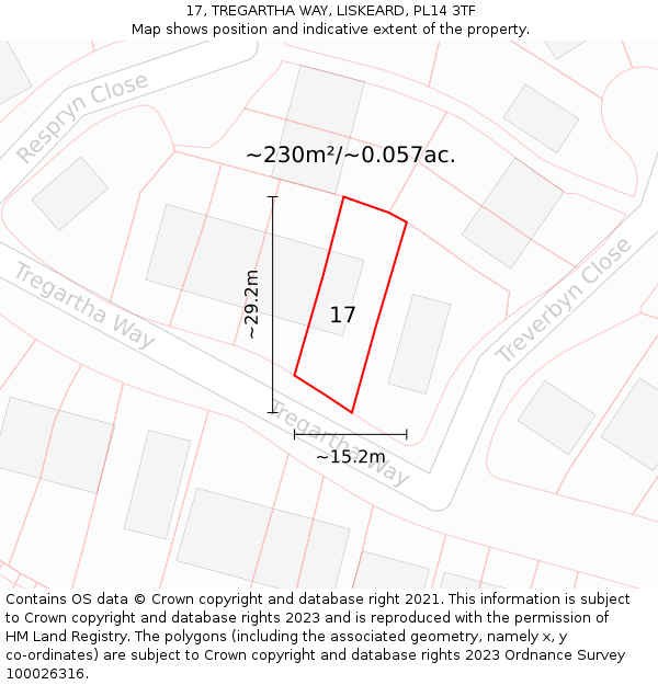 17, TREGARTHA WAY, LISKEARD, PL14 3TF: Plot and title map