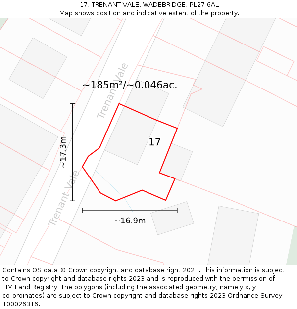 17, TRENANT VALE, WADEBRIDGE, PL27 6AL: Plot and title map