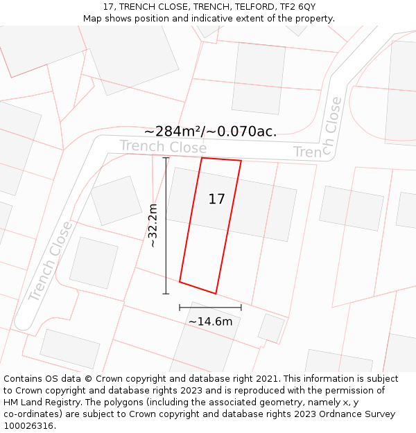 17, TRENCH CLOSE, TRENCH, TELFORD, TF2 6QY: Plot and title map