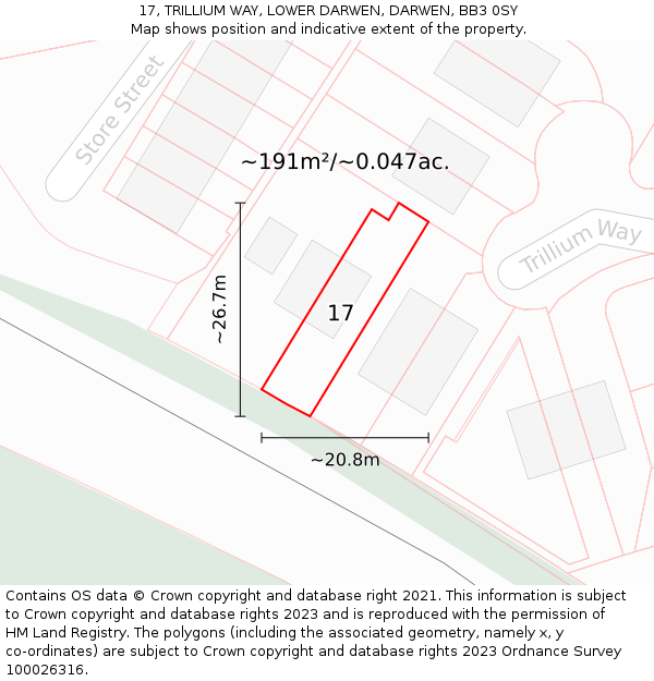 17, TRILLIUM WAY, LOWER DARWEN, DARWEN, BB3 0SY: Plot and title map