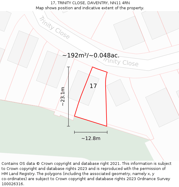 17, TRINITY CLOSE, DAVENTRY, NN11 4RN: Plot and title map