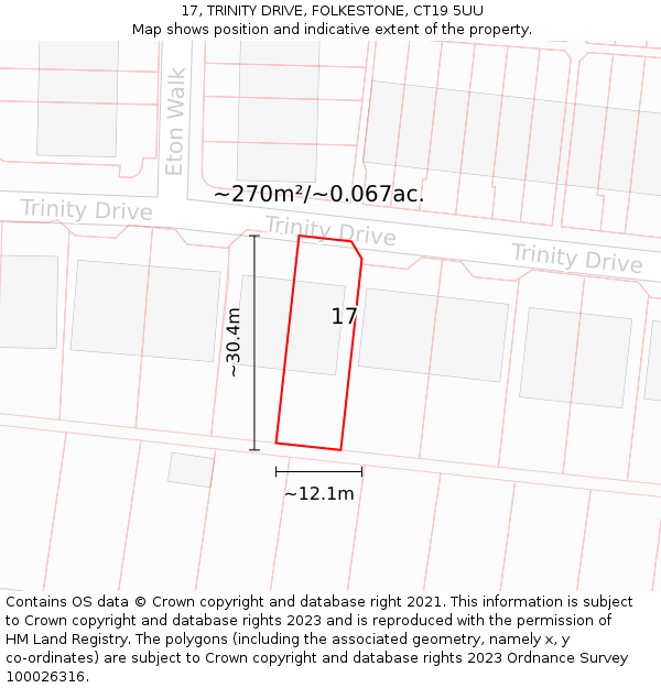 17, TRINITY DRIVE, FOLKESTONE, CT19 5UU: Plot and title map