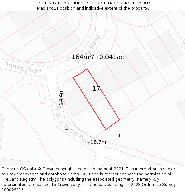 17, TRINITY ROAD, HURSTPIERPOINT, HASSOCKS, BN6 9UY: Plot and title map