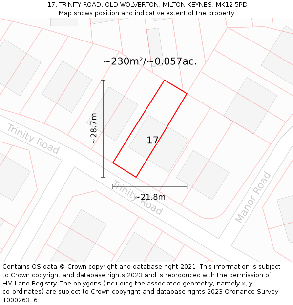 17, TRINITY ROAD, OLD WOLVERTON, MILTON KEYNES, MK12 5PD: Plot and title map