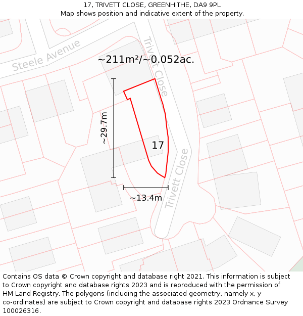 17, TRIVETT CLOSE, GREENHITHE, DA9 9PL: Plot and title map