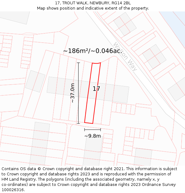 17, TROUT WALK, NEWBURY, RG14 2BL: Plot and title map