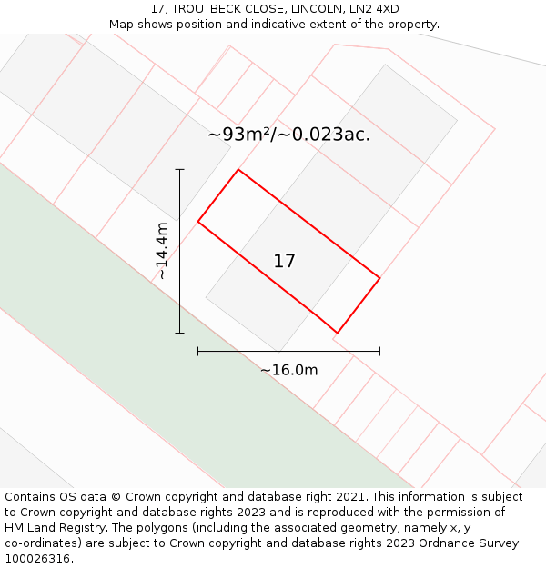 17, TROUTBECK CLOSE, LINCOLN, LN2 4XD: Plot and title map
