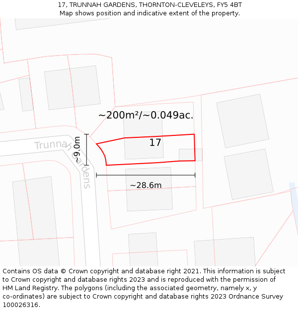 17, TRUNNAH GARDENS, THORNTON-CLEVELEYS, FY5 4BT: Plot and title map