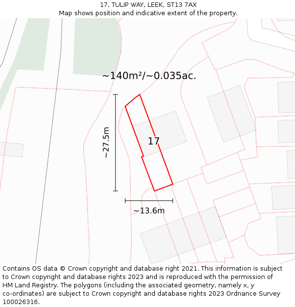 17, TULIP WAY, LEEK, ST13 7AX: Plot and title map