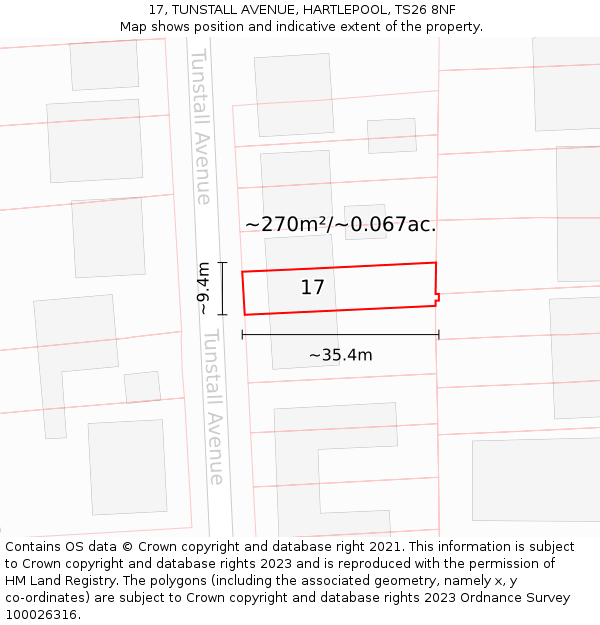 17, TUNSTALL AVENUE, HARTLEPOOL, TS26 8NF: Plot and title map