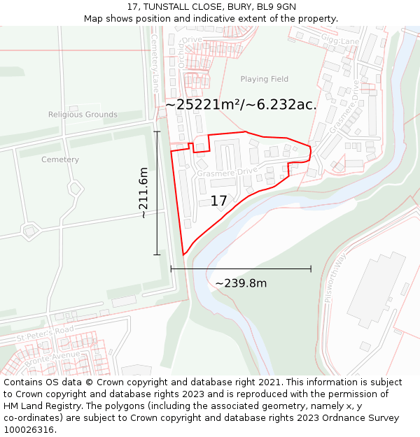 17, TUNSTALL CLOSE, BURY, BL9 9GN: Plot and title map