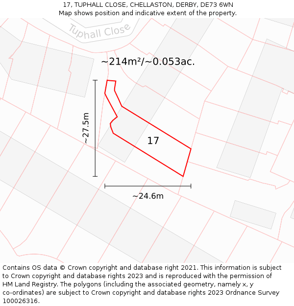 17, TUPHALL CLOSE, CHELLASTON, DERBY, DE73 6WN: Plot and title map