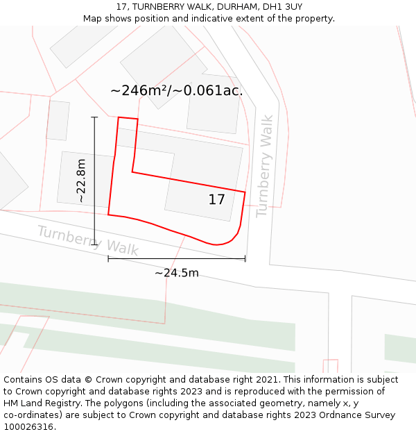 17, TURNBERRY WALK, DURHAM, DH1 3UY: Plot and title map