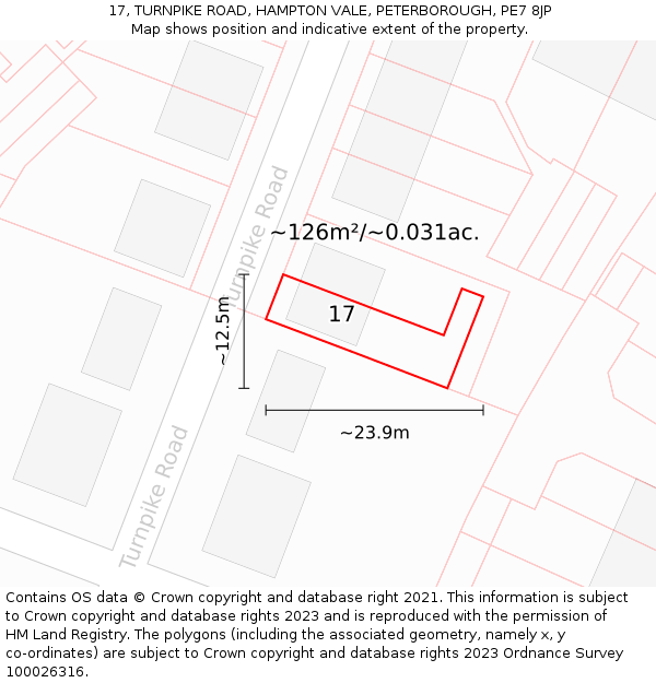 17, TURNPIKE ROAD, HAMPTON VALE, PETERBOROUGH, PE7 8JP: Plot and title map