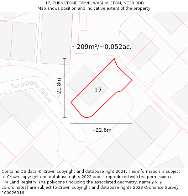 17, TURNSTONE DRIVE, WASHINGTON, NE38 0DB: Plot and title map