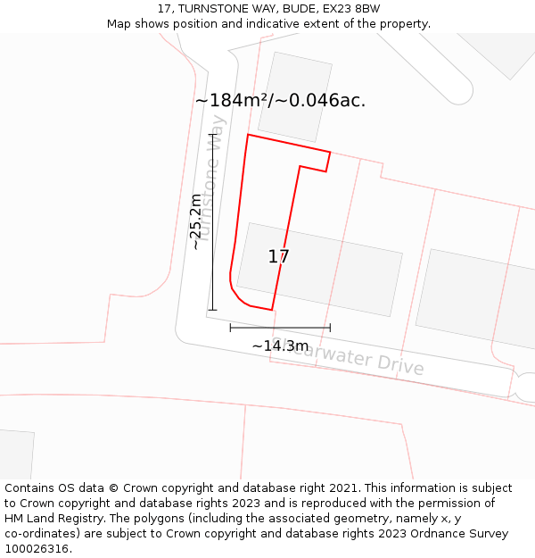 17, TURNSTONE WAY, BUDE, EX23 8BW: Plot and title map