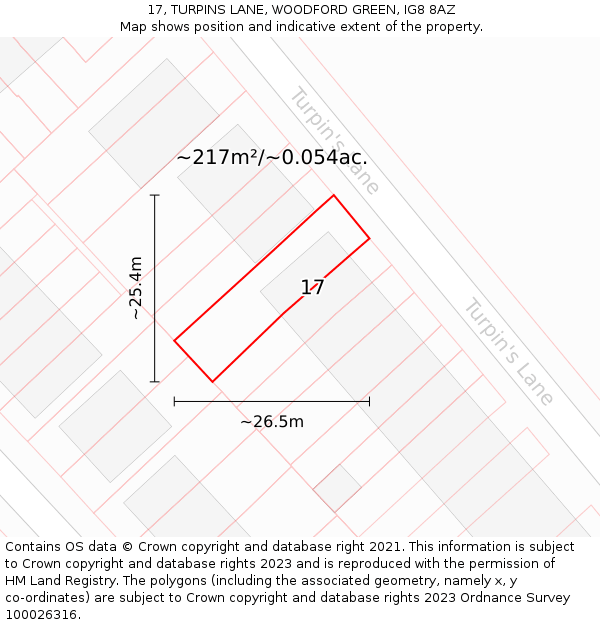 17, TURPINS LANE, WOODFORD GREEN, IG8 8AZ: Plot and title map