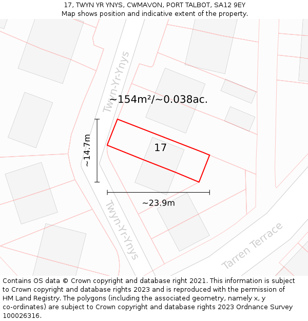 17, TWYN YR YNYS, CWMAVON, PORT TALBOT, SA12 9EY: Plot and title map