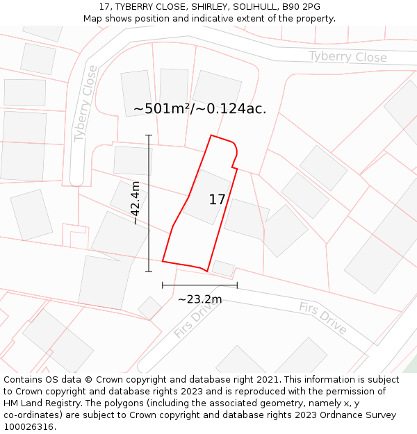 17, TYBERRY CLOSE, SHIRLEY, SOLIHULL, B90 2PG: Plot and title map