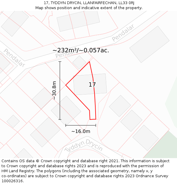 17, TYDDYN DRYCIN, LLANFAIRFECHAN, LL33 0RJ: Plot and title map
