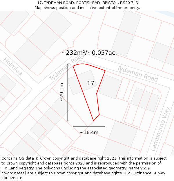 17, TYDEMAN ROAD, PORTISHEAD, BRISTOL, BS20 7LS: Plot and title map