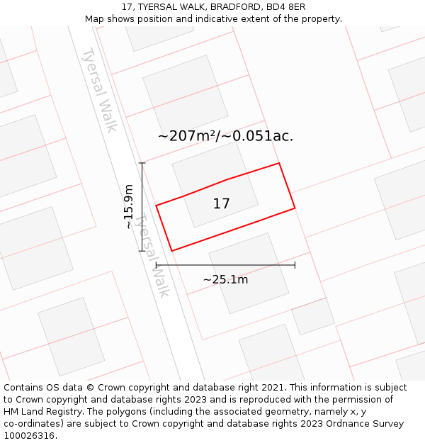 17, TYERSAL WALK, BRADFORD, BD4 8ER: Plot and title map