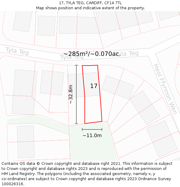 17, TYLA TEG, CARDIFF, CF14 7TL: Plot and title map