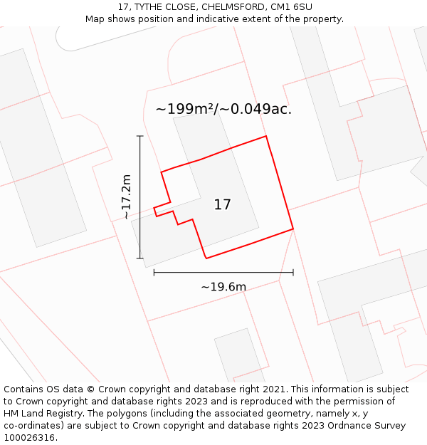 17, TYTHE CLOSE, CHELMSFORD, CM1 6SU: Plot and title map