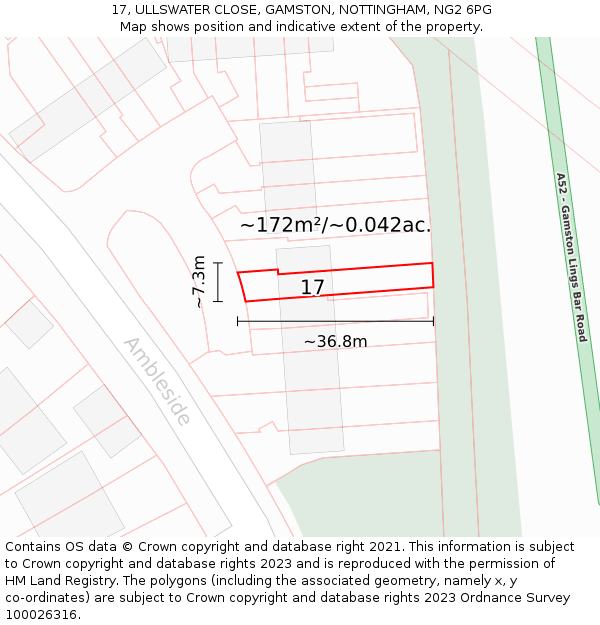 17, ULLSWATER CLOSE, GAMSTON, NOTTINGHAM, NG2 6PG: Plot and title map