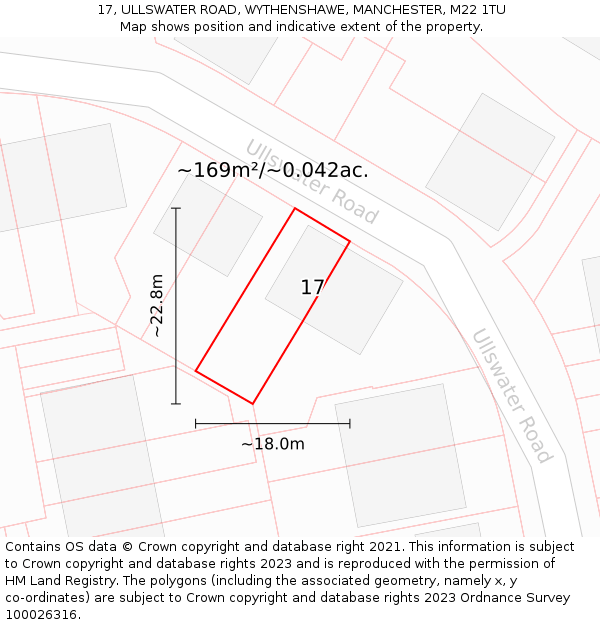 17, ULLSWATER ROAD, WYTHENSHAWE, MANCHESTER, M22 1TU: Plot and title map