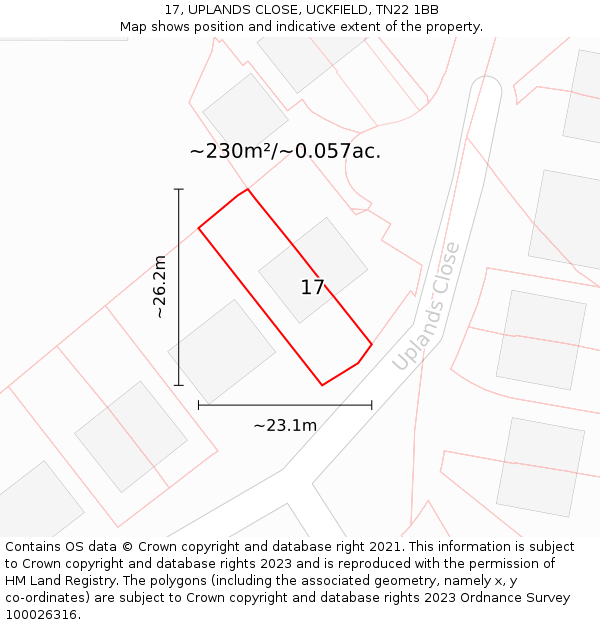 17, UPLANDS CLOSE, UCKFIELD, TN22 1BB: Plot and title map