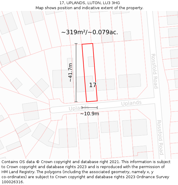 17, UPLANDS, LUTON, LU3 3HG: Plot and title map