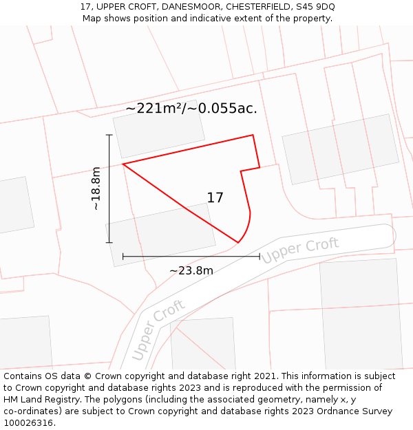 17, UPPER CROFT, DANESMOOR, CHESTERFIELD, S45 9DQ: Plot and title map