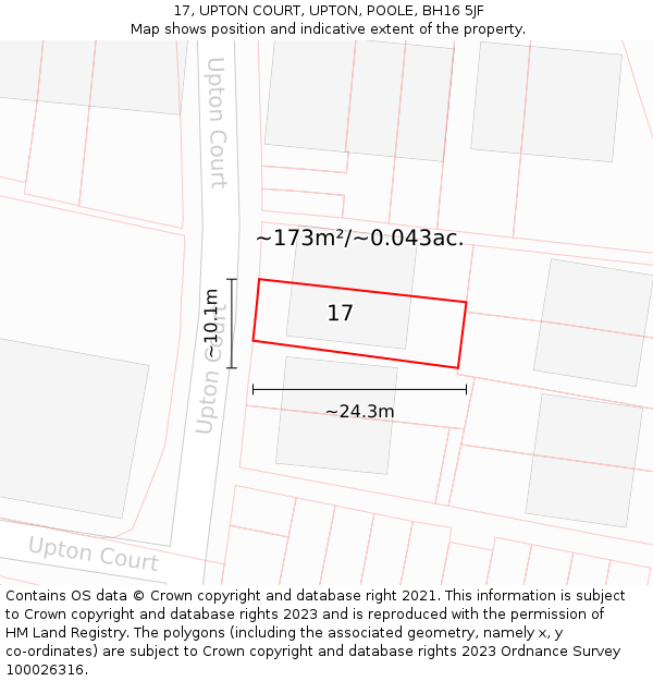 17, UPTON COURT, UPTON, POOLE, BH16 5JF: Plot and title map