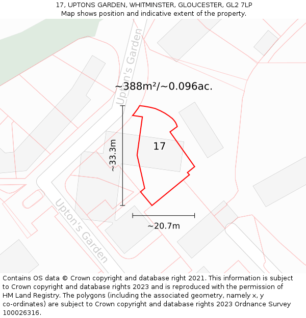 17, UPTONS GARDEN, WHITMINSTER, GLOUCESTER, GL2 7LP: Plot and title map