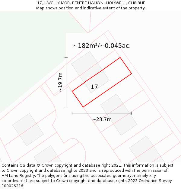 17, UWCH Y MOR, PENTRE HALKYN, HOLYWELL, CH8 8HF: Plot and title map