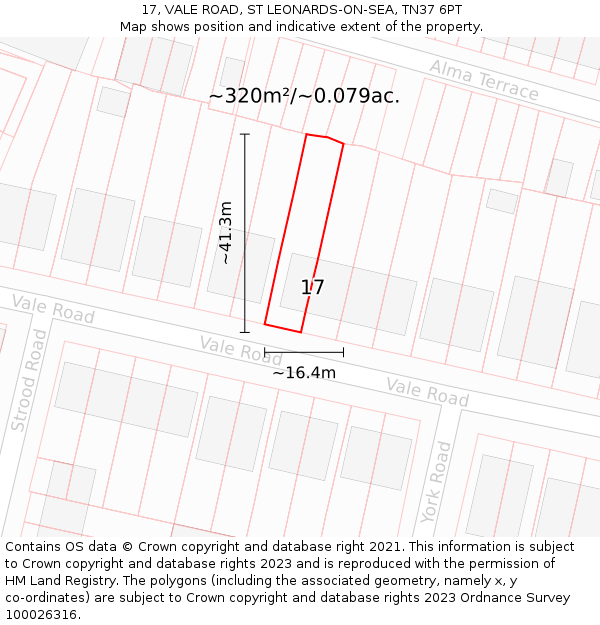 17, VALE ROAD, ST LEONARDS-ON-SEA, TN37 6PT: Plot and title map