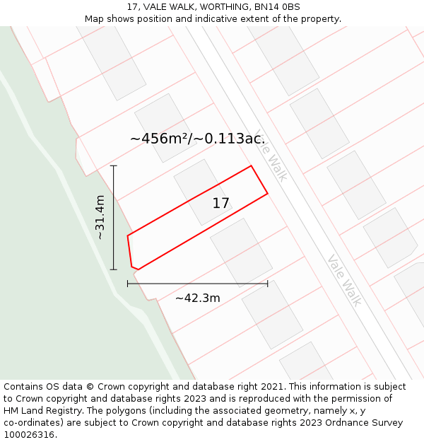 17, VALE WALK, WORTHING, BN14 0BS: Plot and title map