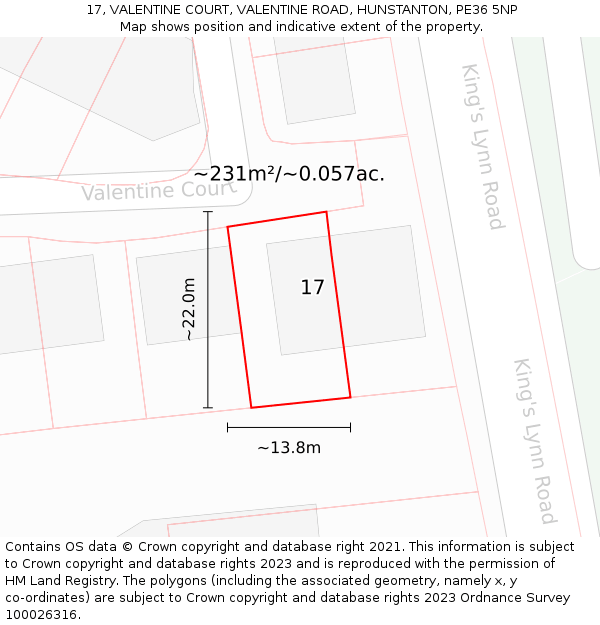 17, VALENTINE COURT, VALENTINE ROAD, HUNSTANTON, PE36 5NP: Plot and title map