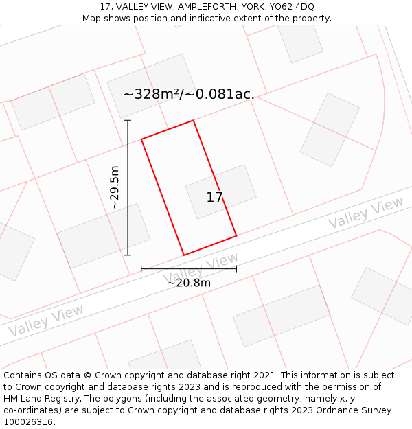 17, VALLEY VIEW, AMPLEFORTH, YORK, YO62 4DQ: Plot and title map