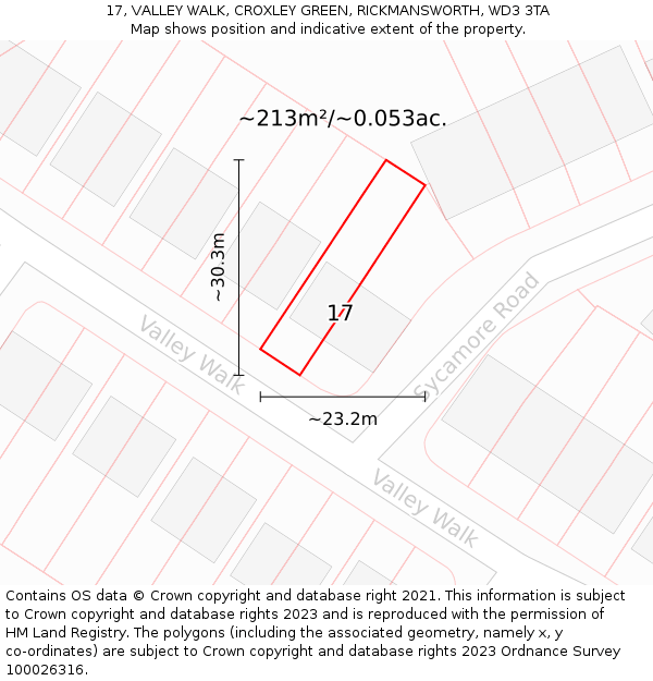 17, VALLEY WALK, CROXLEY GREEN, RICKMANSWORTH, WD3 3TA: Plot and title map