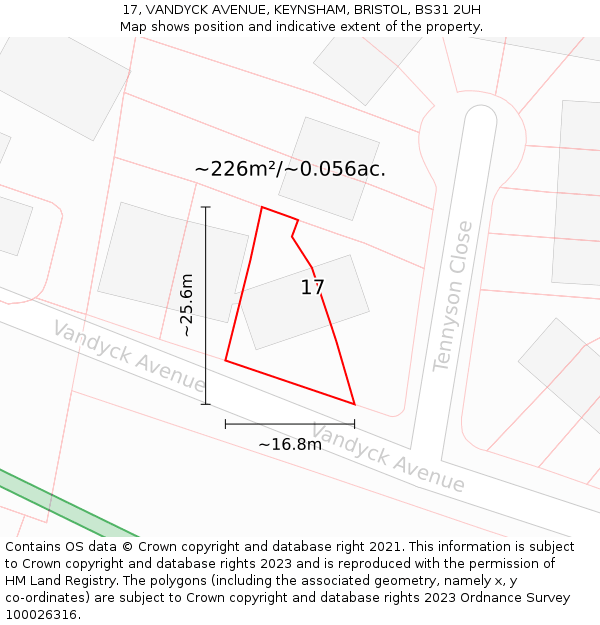 17, VANDYCK AVENUE, KEYNSHAM, BRISTOL, BS31 2UH: Plot and title map