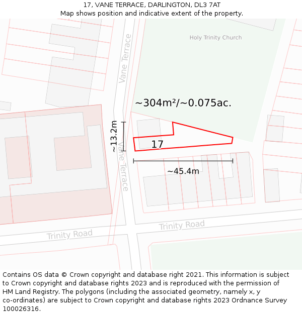 17, VANE TERRACE, DARLINGTON, DL3 7AT: Plot and title map