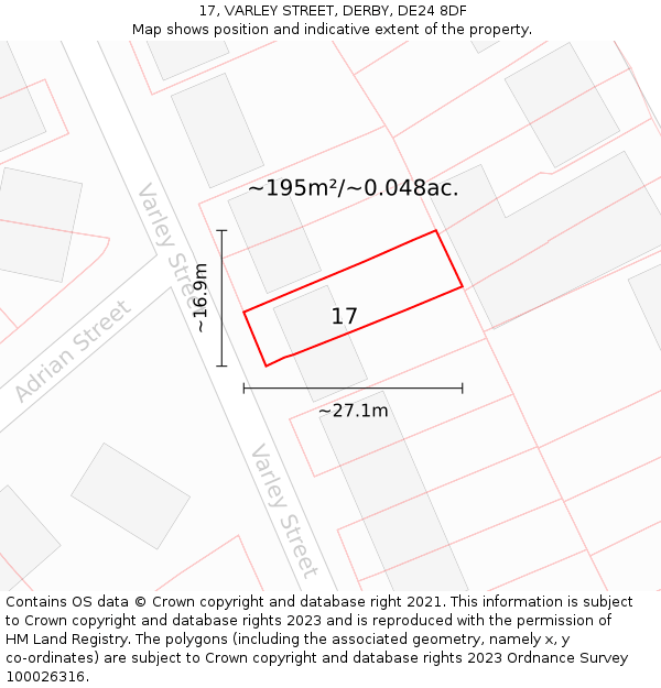 17, VARLEY STREET, DERBY, DE24 8DF: Plot and title map