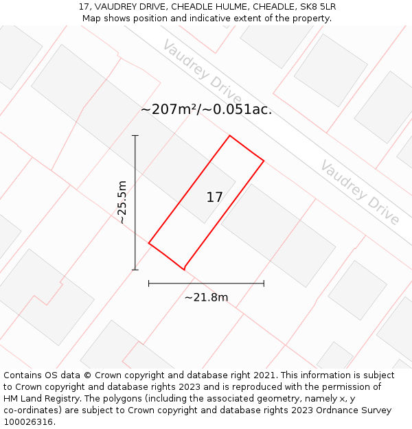 17, VAUDREY DRIVE, CHEADLE HULME, CHEADLE, SK8 5LR: Plot and title map