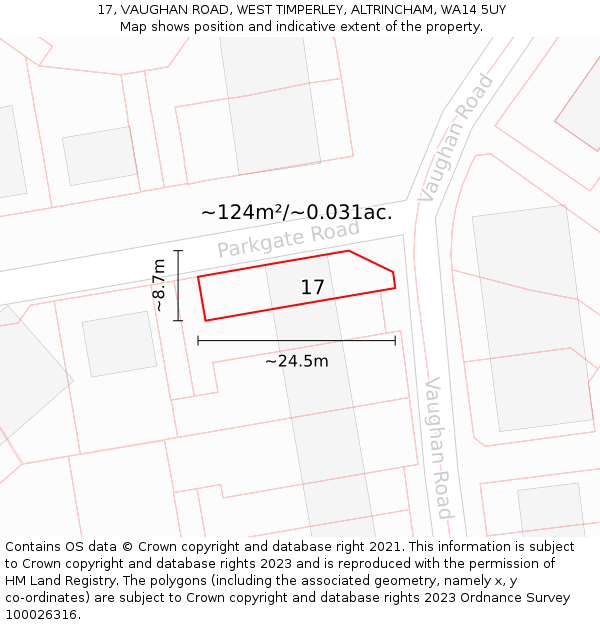17, VAUGHAN ROAD, WEST TIMPERLEY, ALTRINCHAM, WA14 5UY: Plot and title map