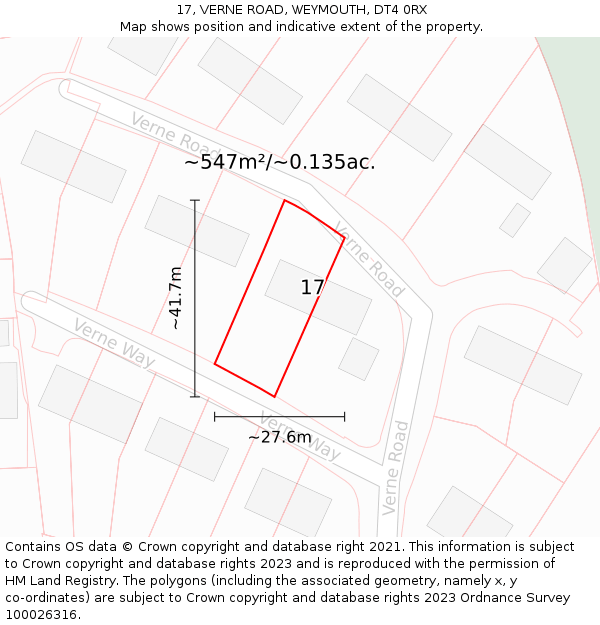 17, VERNE ROAD, WEYMOUTH, DT4 0RX: Plot and title map