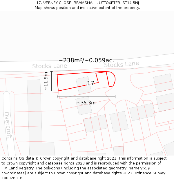 17, VERNEY CLOSE, BRAMSHALL, UTTOXETER, ST14 5NJ: Plot and title map
